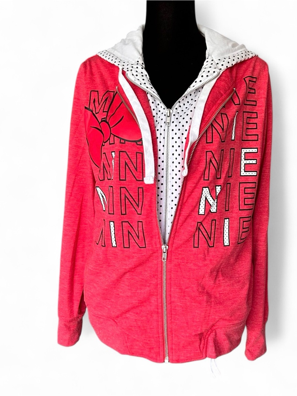 Disney Red Minnie Double Zip-Up Hoodie with Polka Dot Hood M, With Pockets NWOT